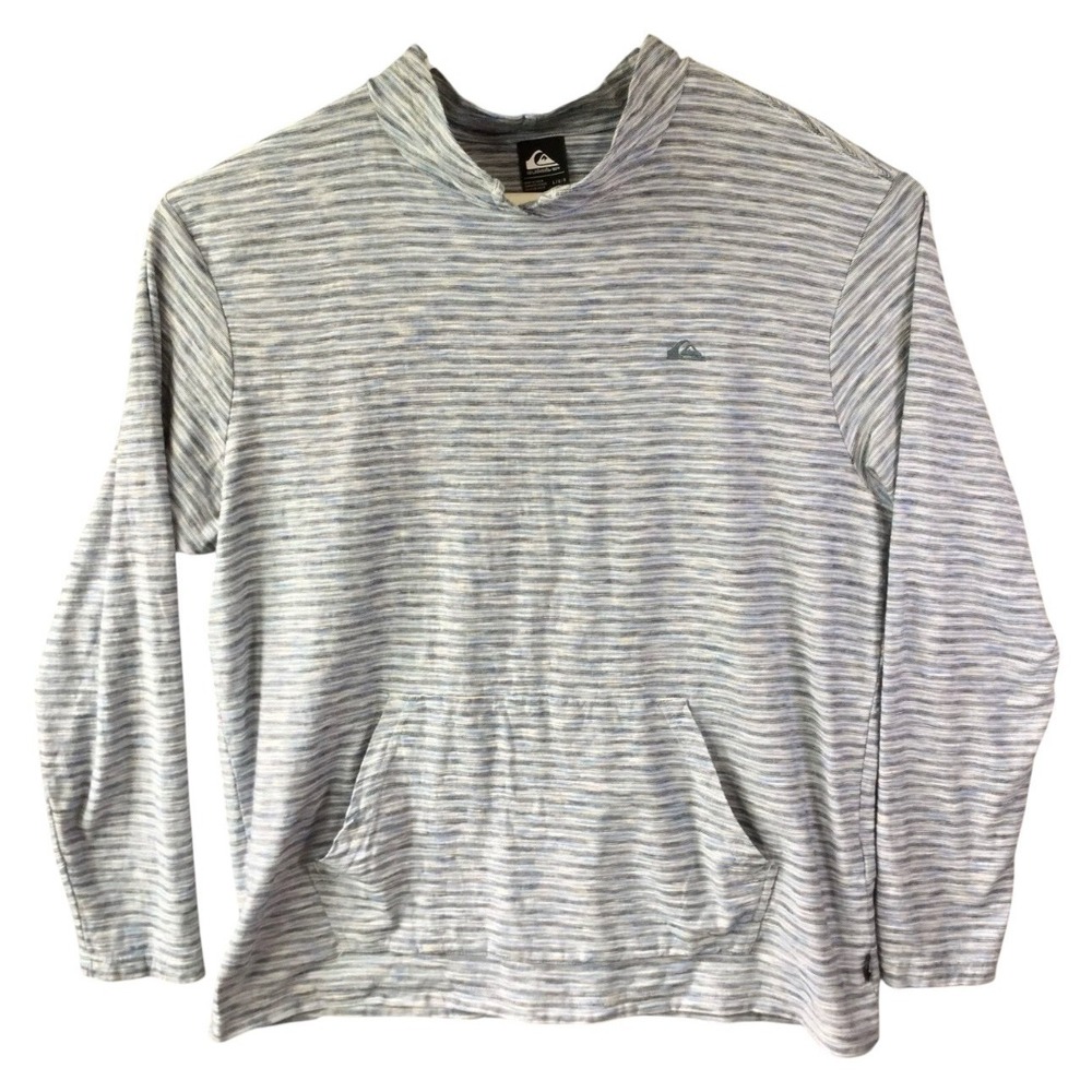 Quiksilver Shirt Mens Pullover Large Black Blue Striped Long Sleeve Surf Skate